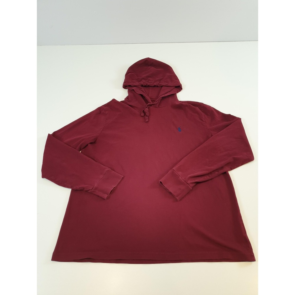 Polo Ralph Lauren Hoodie Men Sz Large Red Lightweight Jersey Pullover Navy Pony